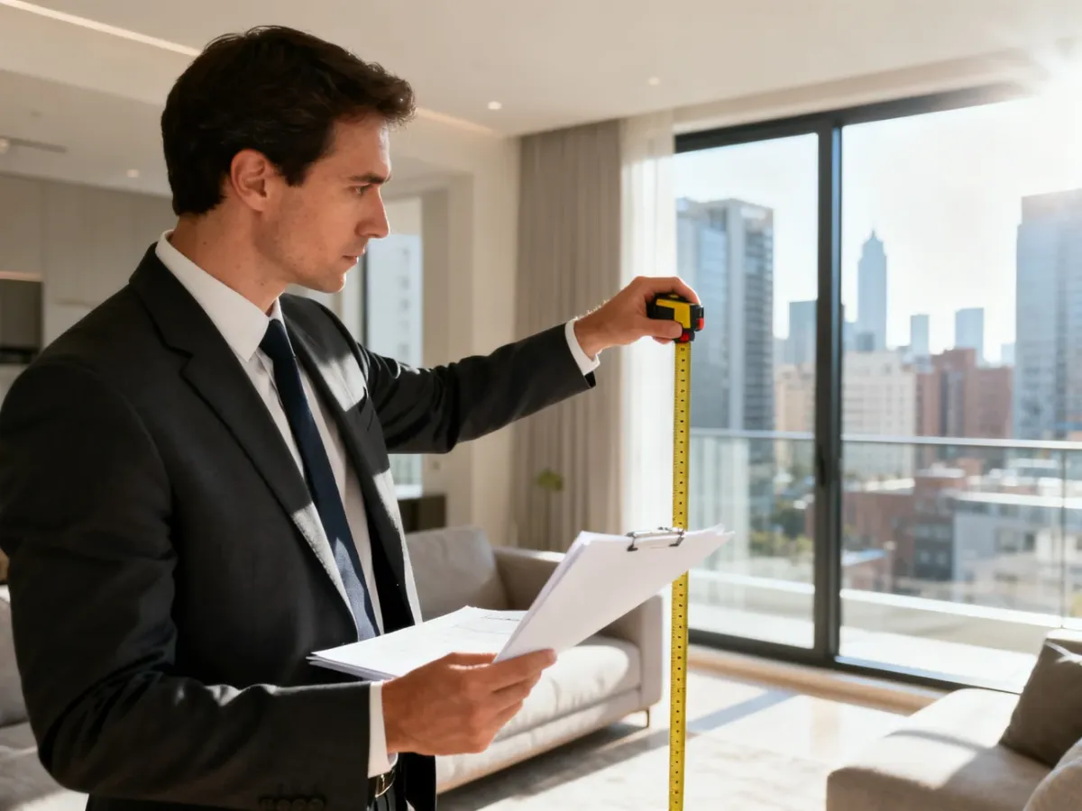 A property appraiser inspecting an apartment for a formal valuation