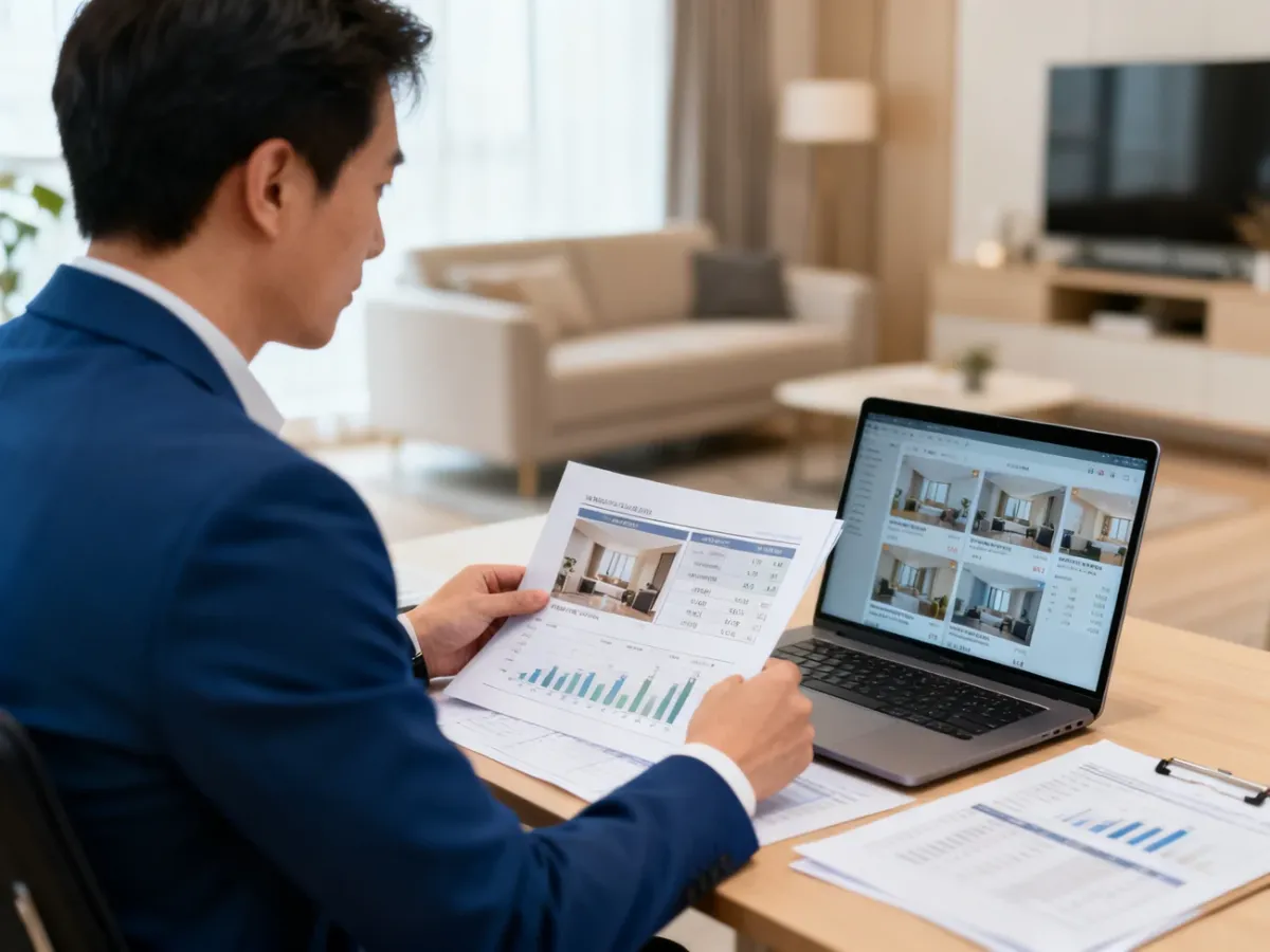 An analyst comparing apartment market data at a desk