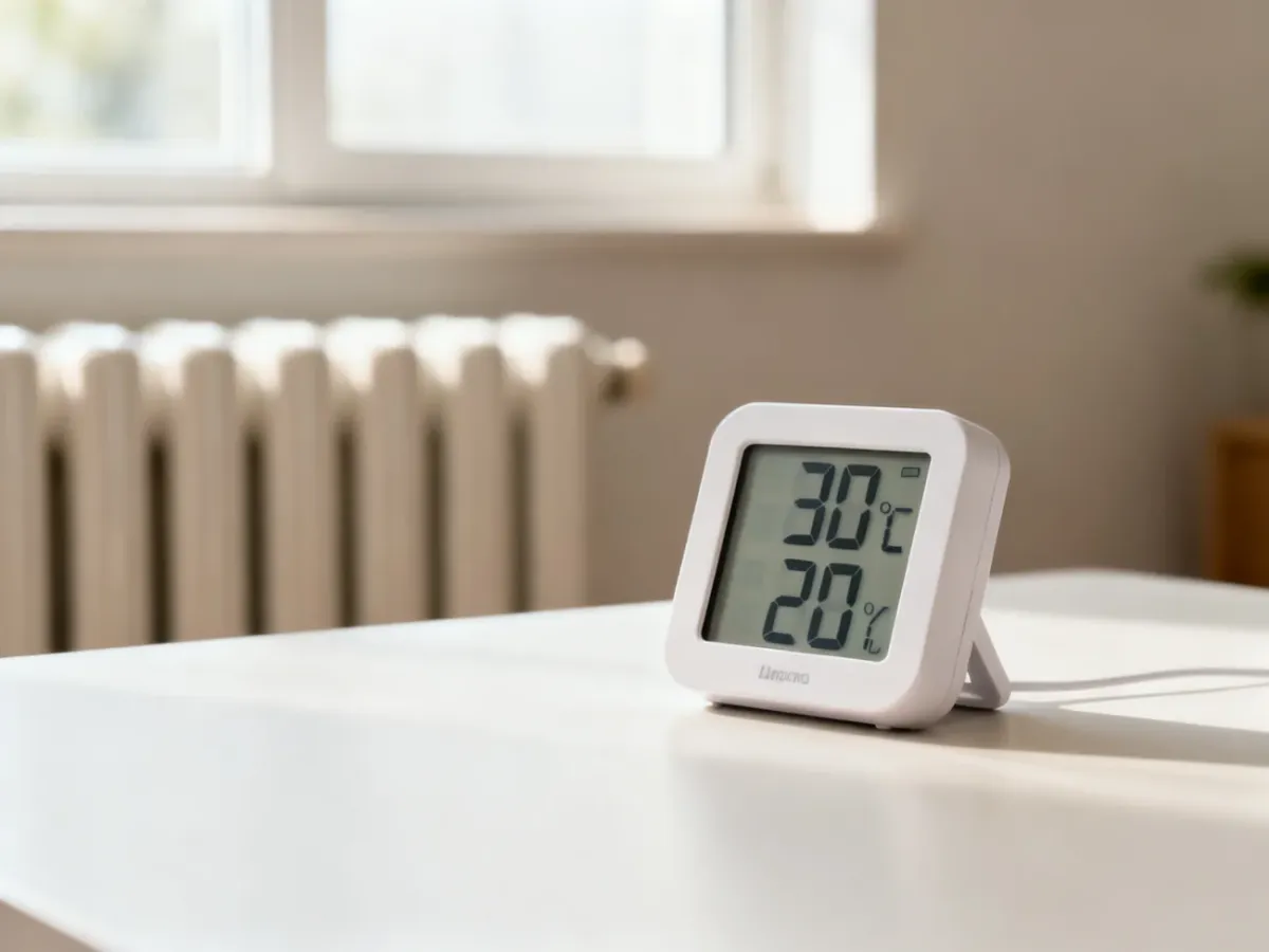 Higrotermometr mierzący temperaturę i wilgotność w mieszkaniu