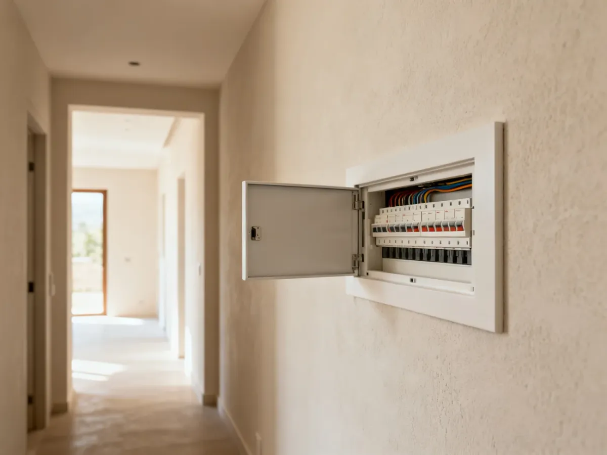 Podtynkowa rozdzielnica elektryczna w nowoczesnym przedpokoju